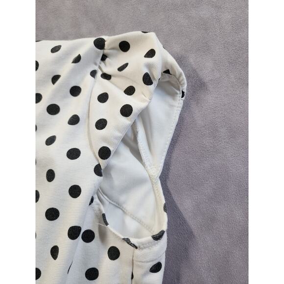 ModCloth Yellow Star Dress Size Large White Black Polka Dot Keyhole Cap Sleeve - Picture 9 of 10